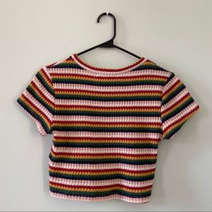 Rainbow short sleeve crop top - thrift find